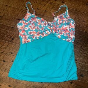Lands End tropical floral 14P vacationcore tankini top